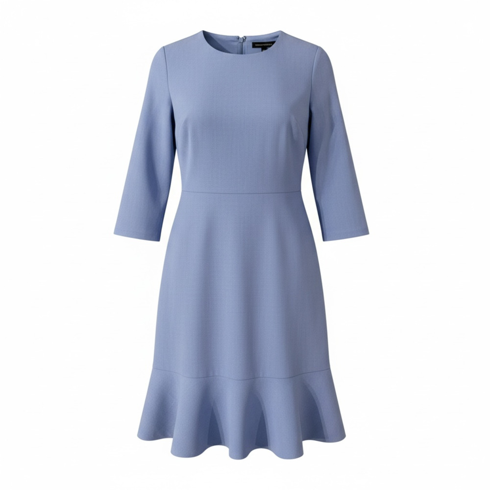 Banana Republic Dress Size 2 Blue 3/4 Sleeve Ruffle Hem
